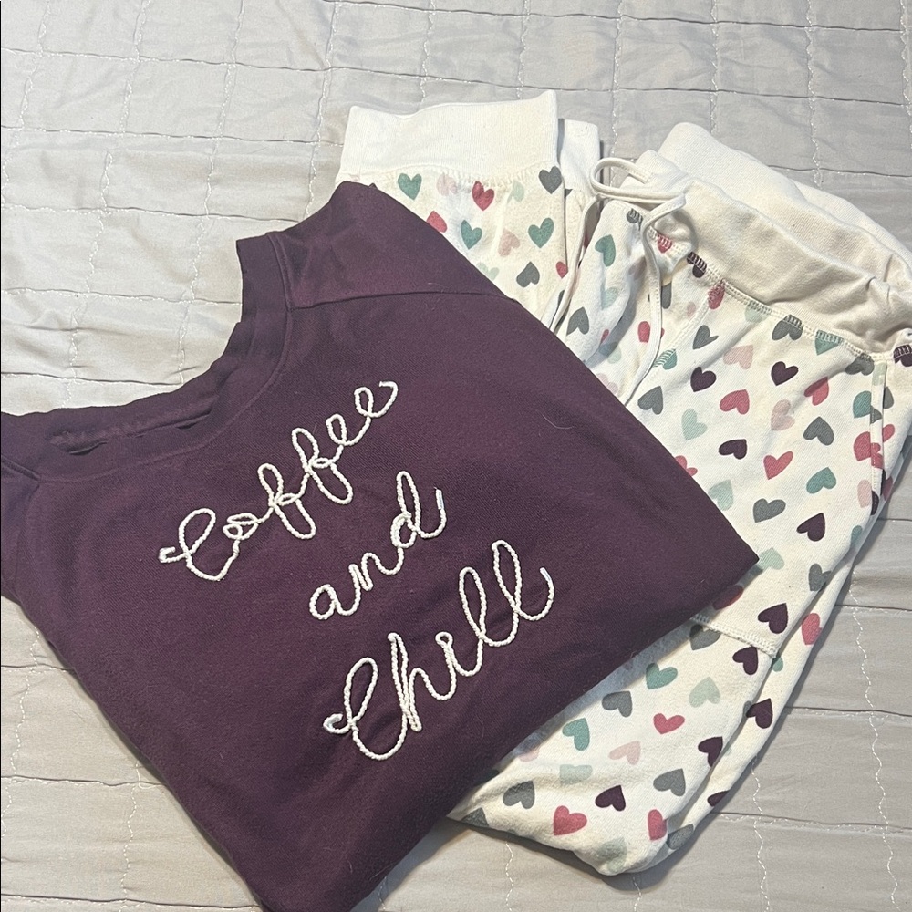 Secret Treasures Purple Pajama Set with Heart Print
